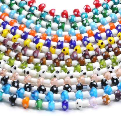 20pcs Lampwork Glass Mushroom Beads - Colorful Loose Beads for DIY Jewelry Making, Handmade Crafts & Accessories