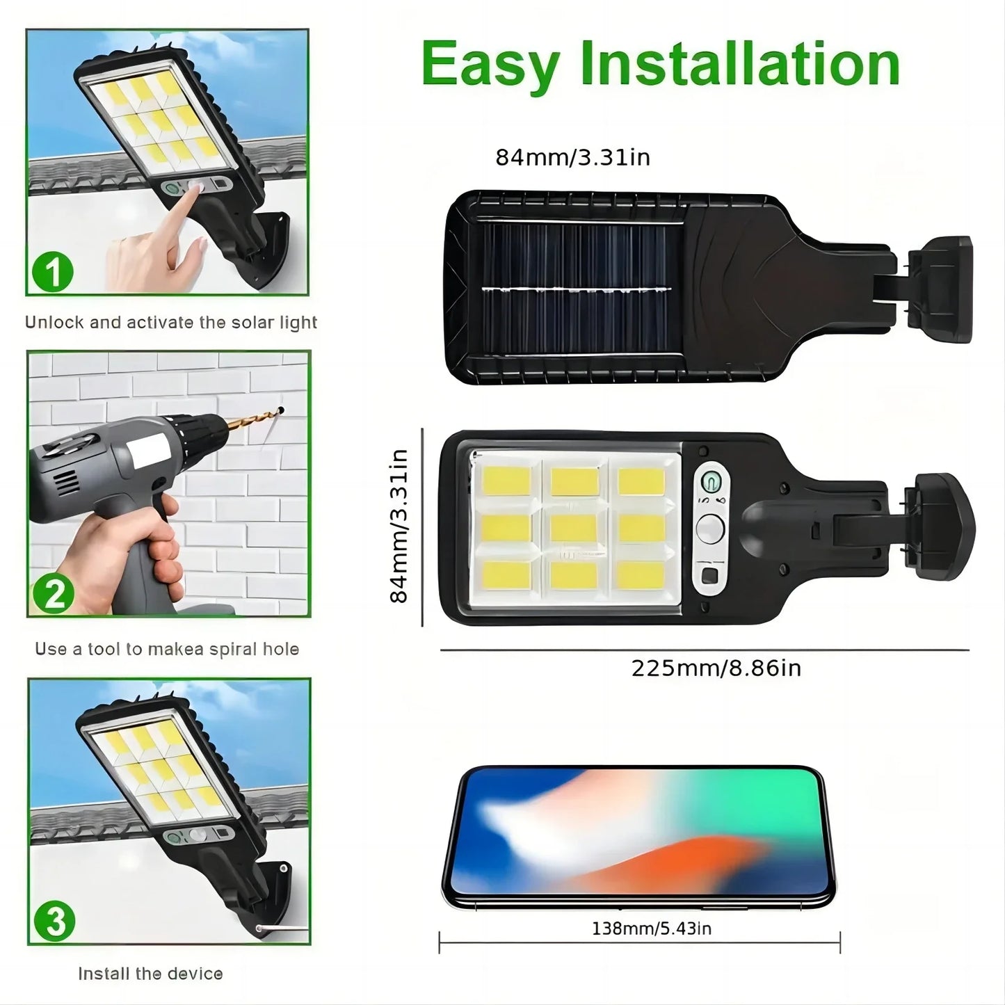 1/2/4-Pack Solar Street Lights – 108 COB LED Outdoor Wall Lights with Remote Control, Motion Sensor & Adjustable 3 Modes