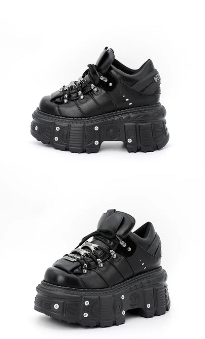 New Punk Style Lace-up Women’s Platform Boots with 6CM Heel, Gothic Rock Ankle Boots, Metal Decor Sneakers