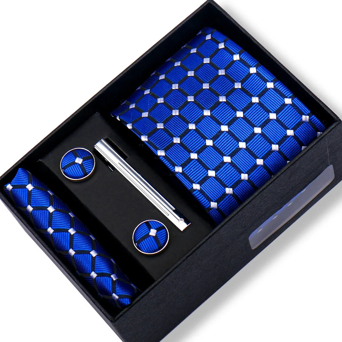 Men’s Green Business Tie Set - Premium Necktie with Hanky, Cufflinks & Tie Clip Gift Box for Wedding Formal Wear