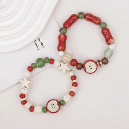 Retro Apple Ceramic Bead Bracelet - Colorful Star Charm Fashion Jewelry Accessory for Women