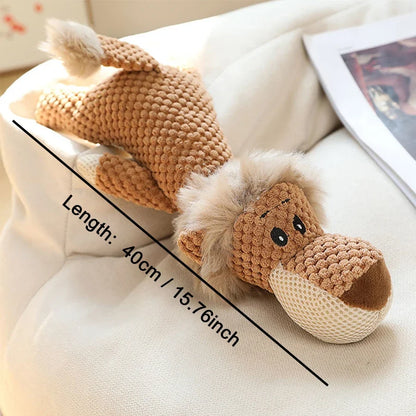 Large Dog Squeaky Plush Toy - Bite-Resistant Cartoon Lion, Wolf & Elephant Chew Toy for Small Medium Dogs