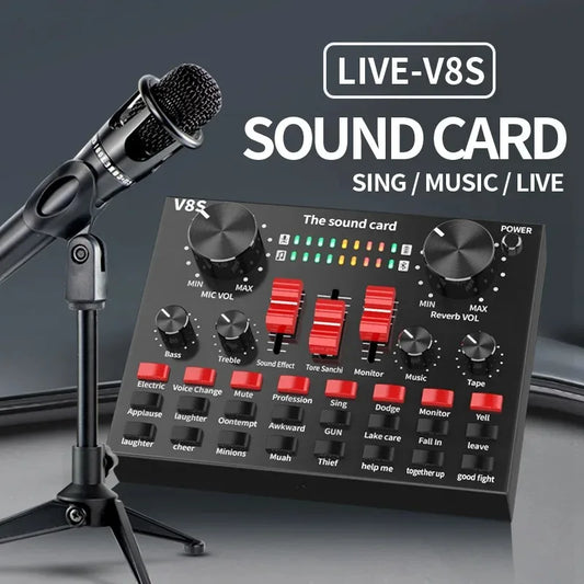 V8S External Sound Card - USB Audio Interface for Mobile & PC Live Streaming, Podcasting & Recording
