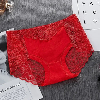 Women’s Cotton Lace Underwear Panties - Sexy Mid Waist Hollow Briefs with Hip Lift Comfort Fit Lingerie