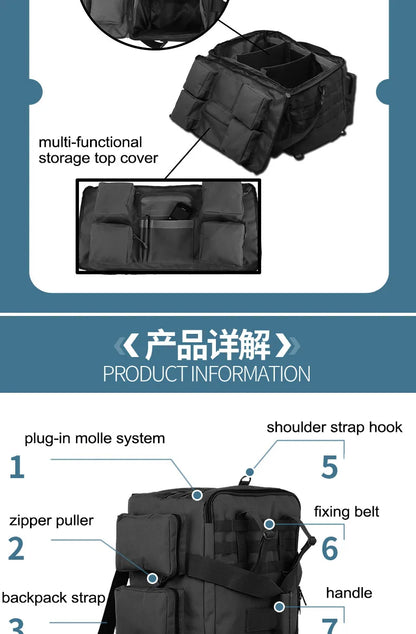 55L Tactical Duffel Bag – Large Hiking, Travel & Camping Backpack for Men, Gym and Weekend Trips