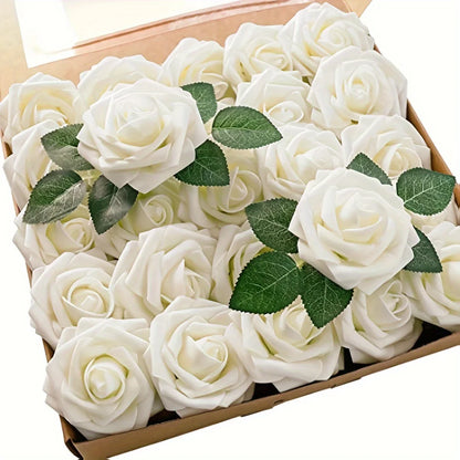 25pcs Artificial Roses with Stems – Fake Flowers for DIY Wedding Bouquets, Centerpieces & Home Party Decorations