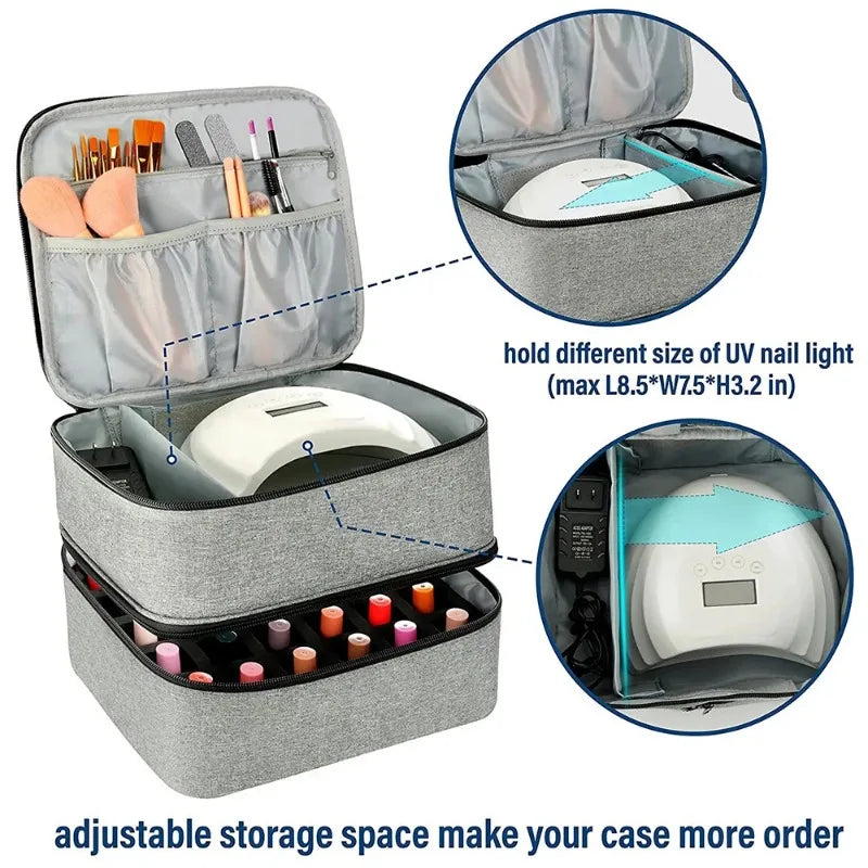 Double-Layer Nail Polish & Essential Oil Storage Bag – Portable Cosmetic and Nail Care Tool Organizer with 30 Compartments