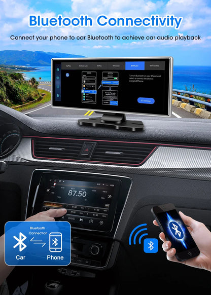 10/11.26" 4K Dash Cam — Dual-Lens Car DVR with Wireless CarPlay, Android Auto, GPS, WiFi, FM & AUX Video Recorder