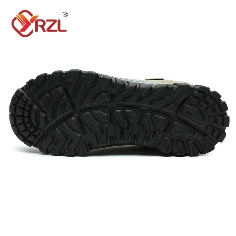 YRZL Men’s Hiking Sneakers - Breathable Suede Leather Slip-On Shoes with Anti-Skid Outdoor Walking Comfort