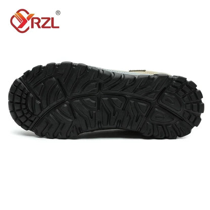 YRZL Men’s Hiking Sneakers - Breathable Suede Leather Slip-On Shoes with Anti-Skid Outdoor Walking Comfort