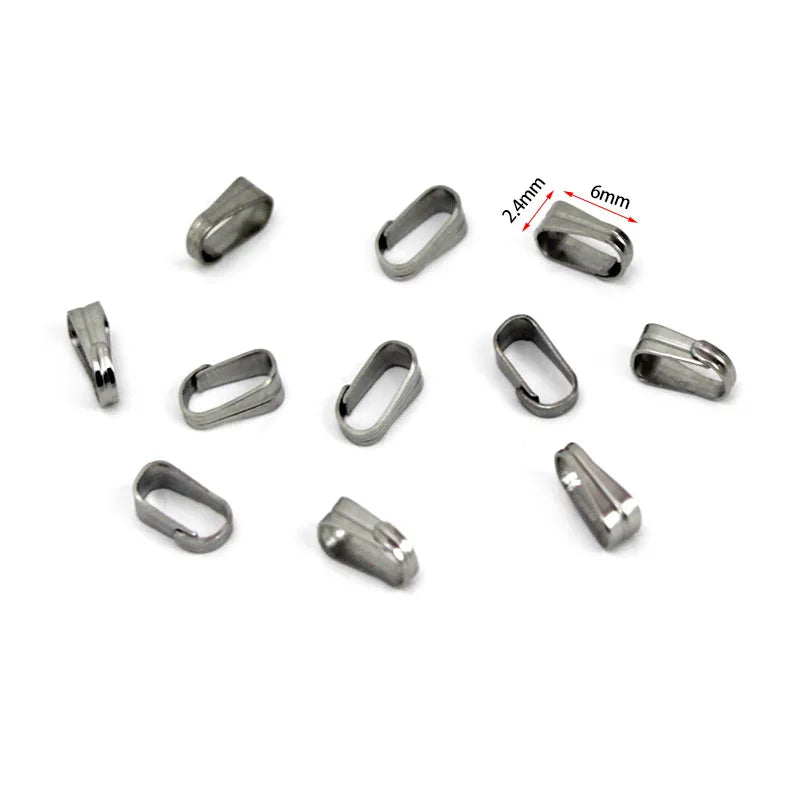 50PCS Stainless Steel Pendant Bail Connectors - Pinch Bail Clasp Clips for DIY Jewelry Making & Necklace Charms