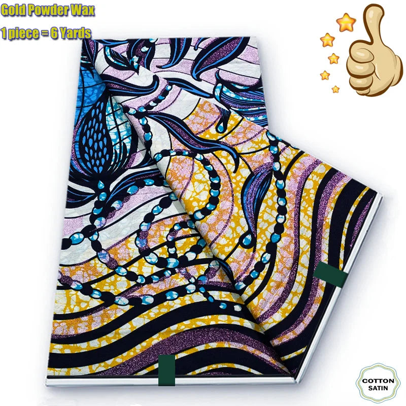 African Golden Wax Fabric - Soft Glitter Gold Print Batik Ankara Pagne