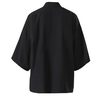 Men’s Casual Open Stitch Shirt - Lightweight Black Yukata Cardigan with 3/4 Sleeves for Summer Vacation