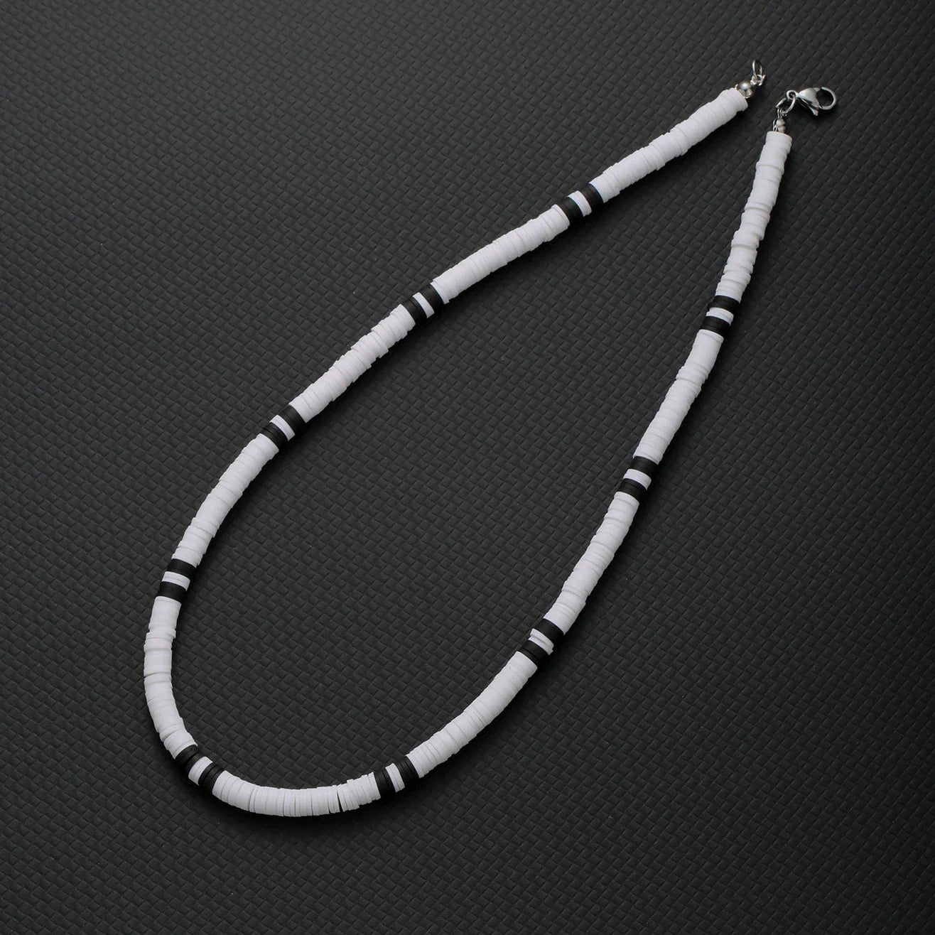 Bohemian White & Black Polymer Beads Necklace – Unisex Collar for Men and Women