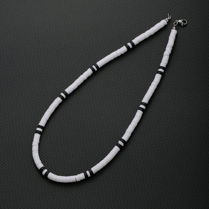 Bohemian White & Black Polymer Beads Necklace – Unisex Collar for Men and Women