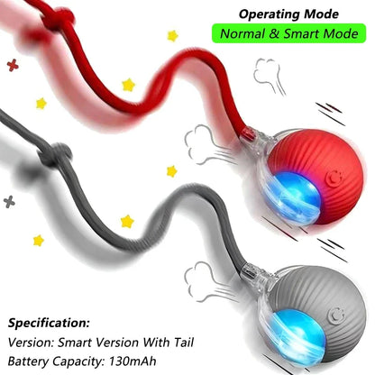 iLMH Smart Cat Interactive Ball Toy - Rechargeable Automatic Rolling Mouse Toy with Faux Tail for Pet Training & Play