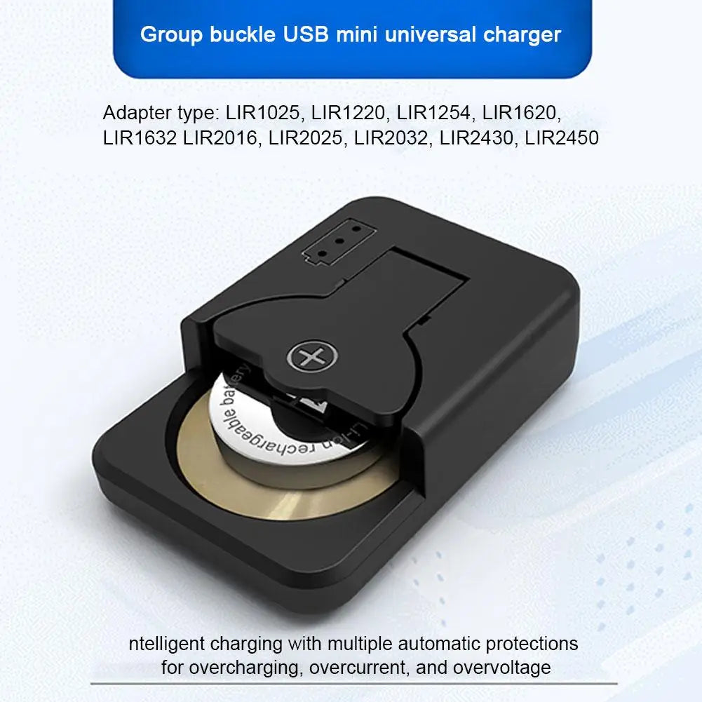 Universal Portable Button Battery Charger - Compatible with LIR1025, LIR1220, LIR1254, LIR1620, LIR1632, LIR2016, LIR2025, LIR2032, LIR2430, LIR2450