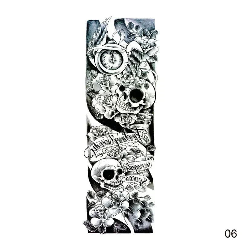 16 Designs Full Arm Temporary Tattoo Sleeves - Waterproof Body Art Stickers for Men & Women Fashion Style