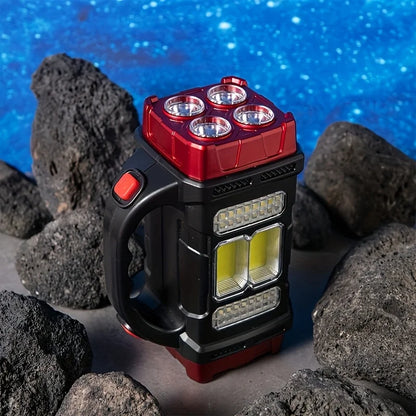 COB Solar Rechargeable Flashlight - Waterproof Outdoor Camping Emergency Spotlight with SOS Mode
