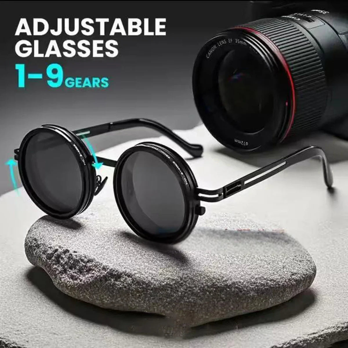 2025 Unisex Handmade ND9 Adjustable Sunglasses – Rotating Lenses with Dimming & Brightness Control