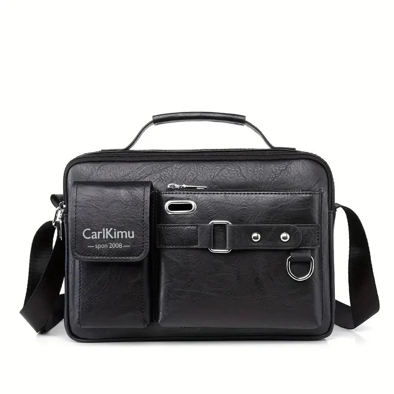 Men's PU Business Shoulder Bag - Multi Pocket Crossbody Messenger Bag for Travel, Work & Business Trips