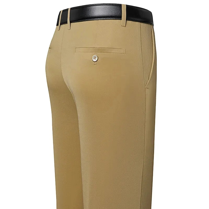 Men's Summer Trousers – Thin Business Casual Elastic Loose Fit Straight Pants | Classic Solid Color