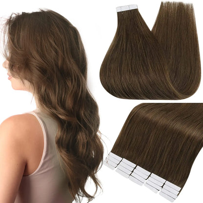 Full Shine Tape In Human Hair Extensions - 100% Remy Straight Hair Double Sided Silky Natural Tapes for Women
