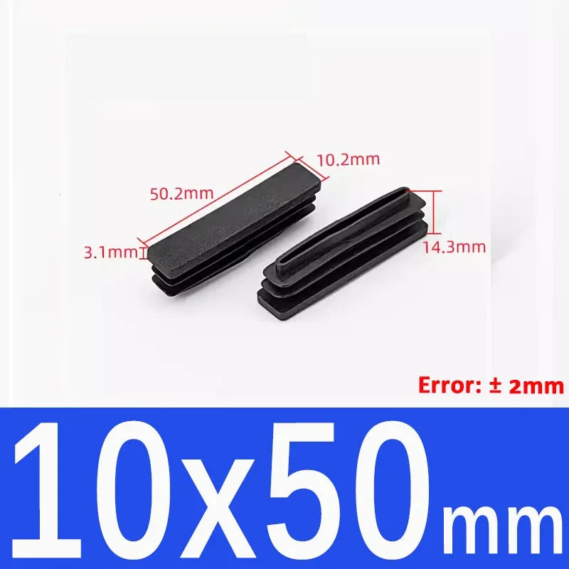 Black Square Tube End Caps - Plastic Blanking Plugs for Furniture, Tables & Chairs 10-100mm