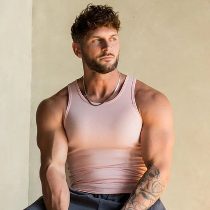 Men's Ice Silk Ribbed Muscle Vest - Slim Fit Knit Sports Tank Top for Spring Summer Fitness & Casual Wear