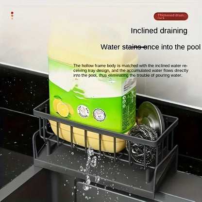 Drill-Free Sink Organizer - Multi-Use Sponge & Soap Holder with Drain Rack for Kitchen Countertop Storage