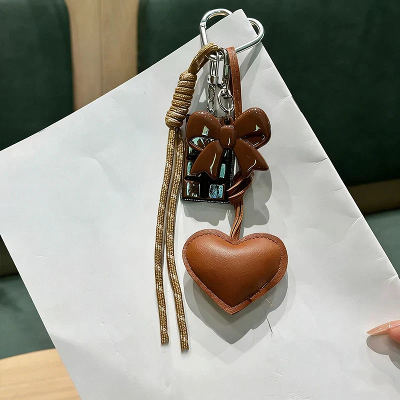 Kawaii Heart Leather Keychain - Trendy Chocolate Pendant Bag Charm Decorative Accessory