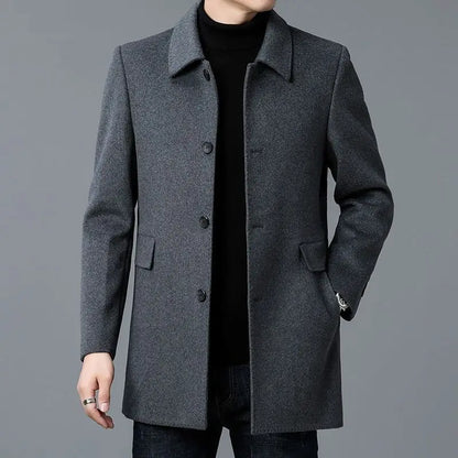 Men's Woolen Windbreaker Coat - Double-Sided Medium-Length Lapel Jacket for Four-Season Wear
