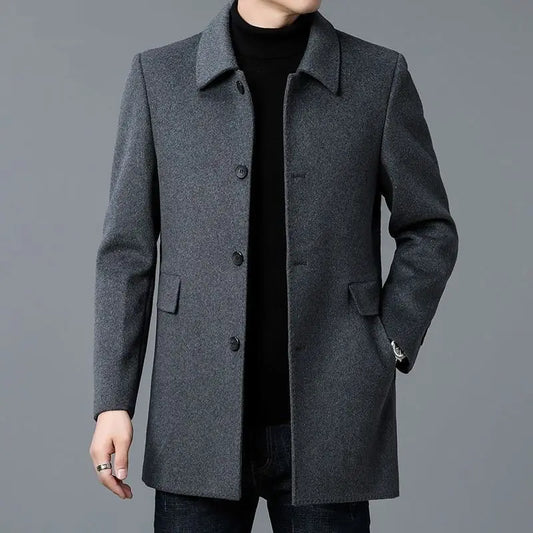 Men's Woolen Windbreaker Coat - Double-Sided Medium-Length Lapel Jacket for Four-Season Wear