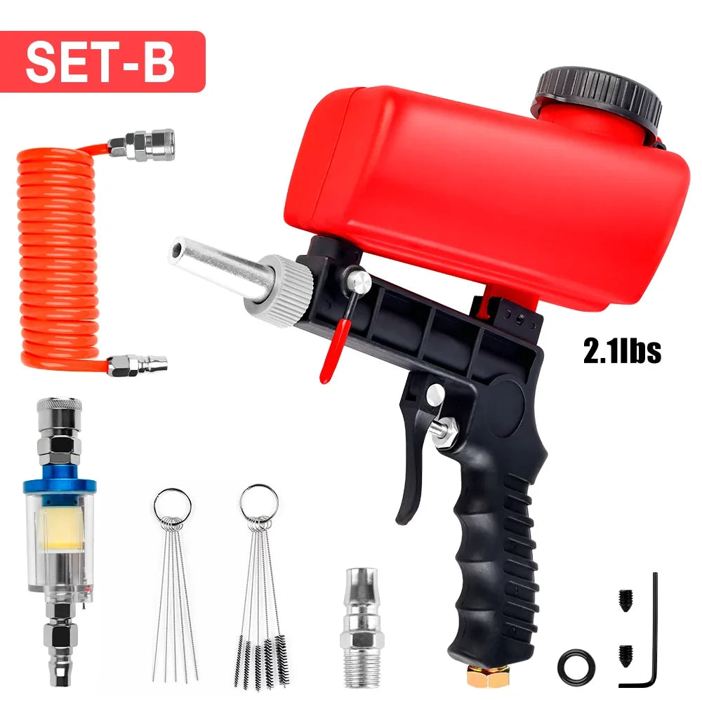 90PSI Portable Sandblasting Gun - Adjustable Cordless Handheld Gravity Air Tool for Home Cleaning & Surface Polishing