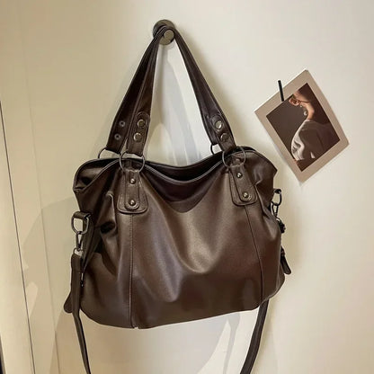 Women's PU Handbag - Soft Interior Compartment Shoulder Bag with Zipper & Contrasting Color Design