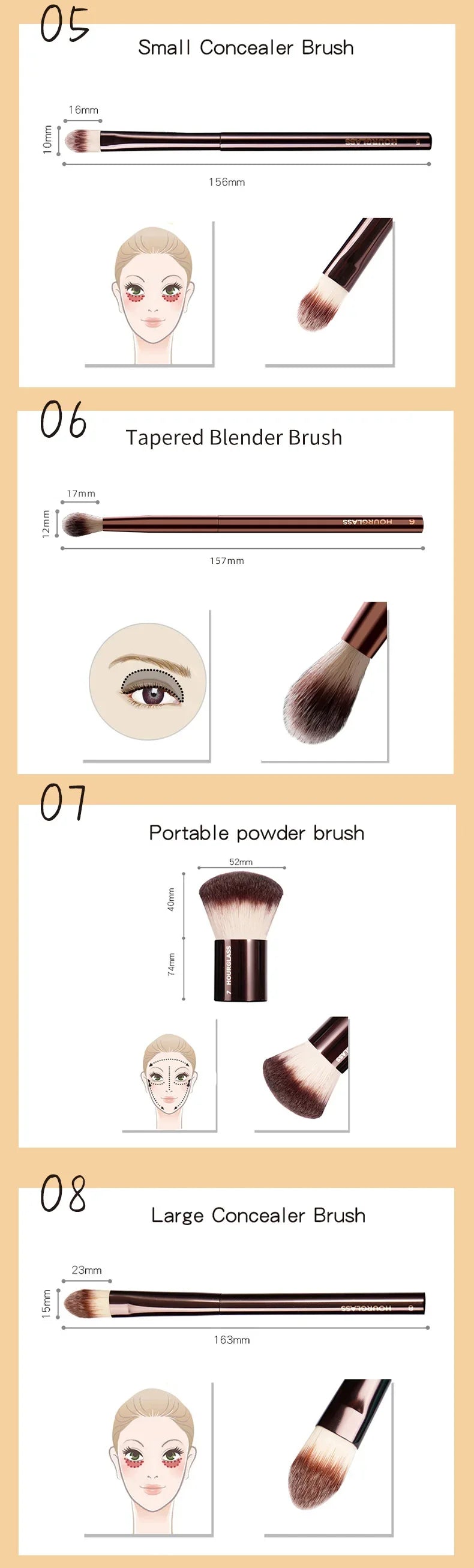 Hourglass Makeup Brushes Set – Powder, Foundation, Concealer, Blusher, Bronzer, Eyeshadow & Eyebrow Sculpting Brushes