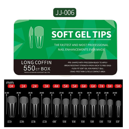 550pcs Soft Gel Nail Tips - Medium Short Almond Coffin Full Cover Acrylic Extensions for French Manicure & Nail Art