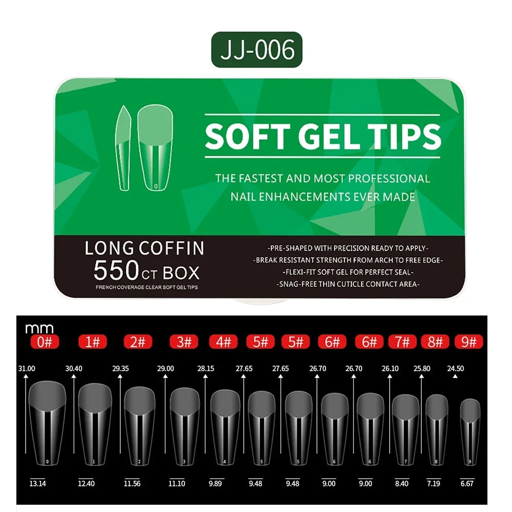550pcs Soft Gel Nail Tips - Medium Short Almond & Coffin Full Cover Press On Nail Extension Kit