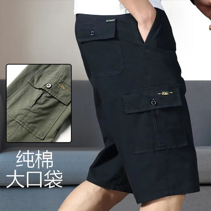 Men's Cargo Knee Shorts - Cotton Summer Climbing Jogger Pants with Zipper Pockets & Elastic Waist
