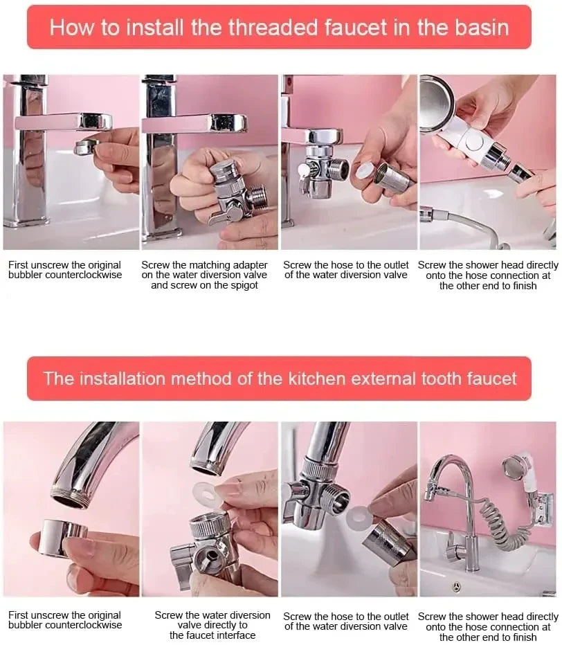 New Faucet Extender & External Shower Head Set – Bathroom Faucet Adapter Attachment for Washbasin