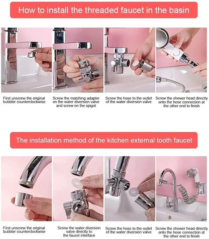 New Handheld Faucet Diverter Valve Set – Adjustable Shower Head Adapter for Home Bathroom & Kitchen Faucets