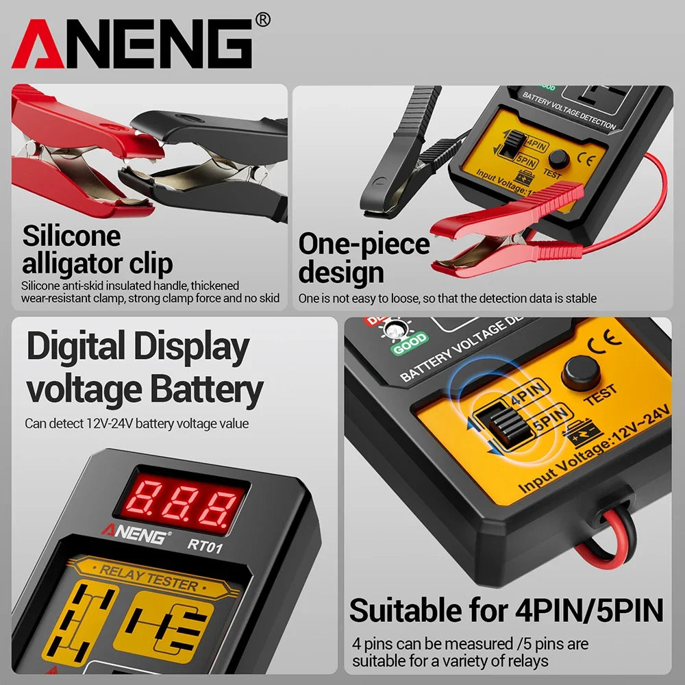 ANENG RT01 Relay Tester - Digital 11-25V Vehicle Battery Voltage Detector for 4/5 Pin Relays