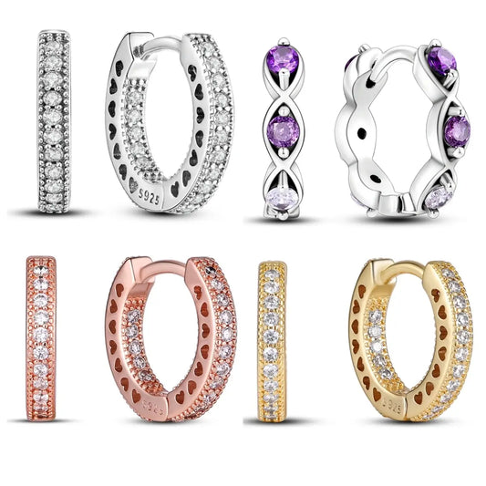 Sparkling Colorful Hoop Earrings – 925 Sterling Silver Hypoallergenic Jewelry with Zircon, Elegant Luxury Style for Women