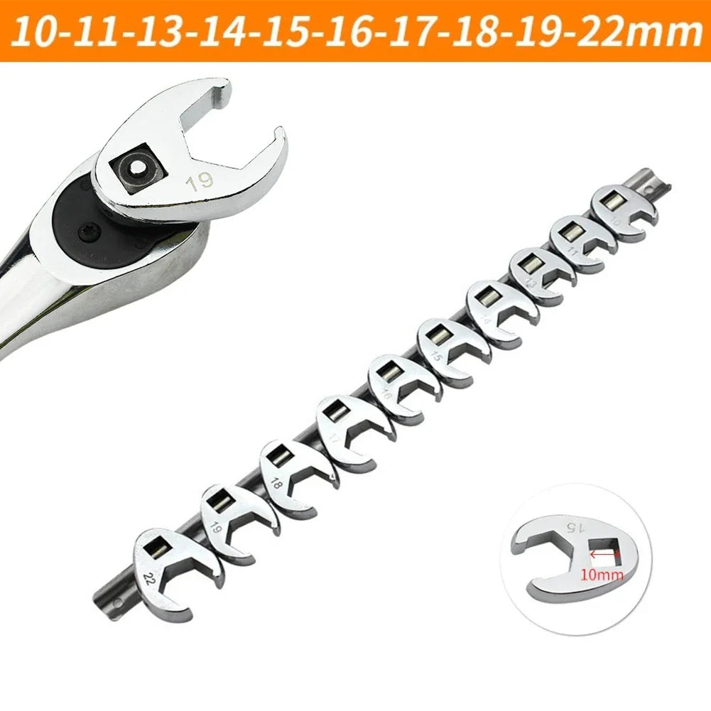 10pcs 3/8" Drive Crowfoot Wrench Set — 10-22mm Metric Open-End Spanners for Torque Wrench