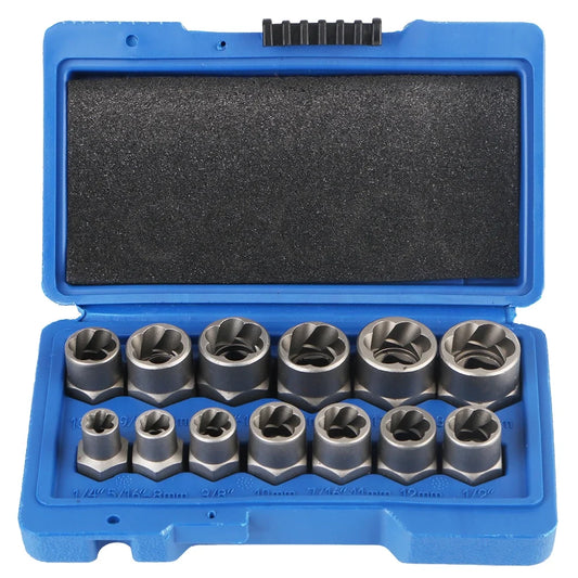 14-Piece Damaged Bolt & Nut Remover Socket Set - Cr-Mo Steel Car Tool Kit with Screw Extractor Sockets