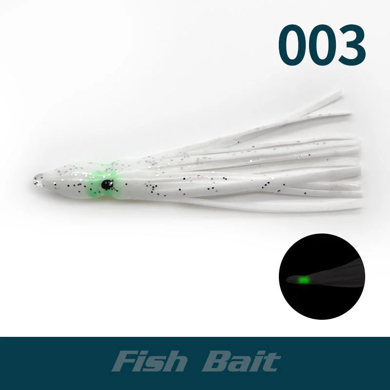 PRO BEROS 5Pcs Luminous Octopus Fishing Lures - Silicone Squid Skirts Glow Bait for Tuna Trolling & Sea Jigging