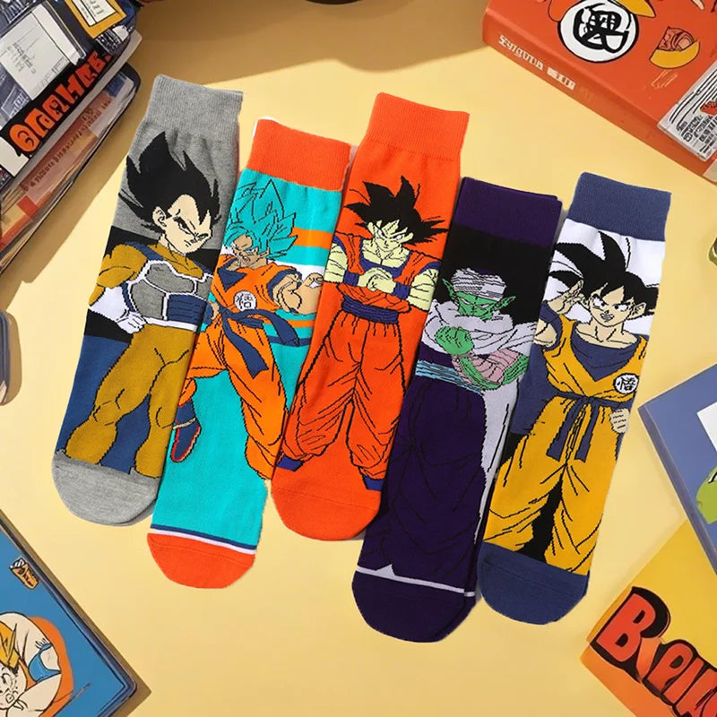 Men’s Dragon Ball Anime Mid Tube Socks - Bandai Cartoon Character Cotton Crew Socks
