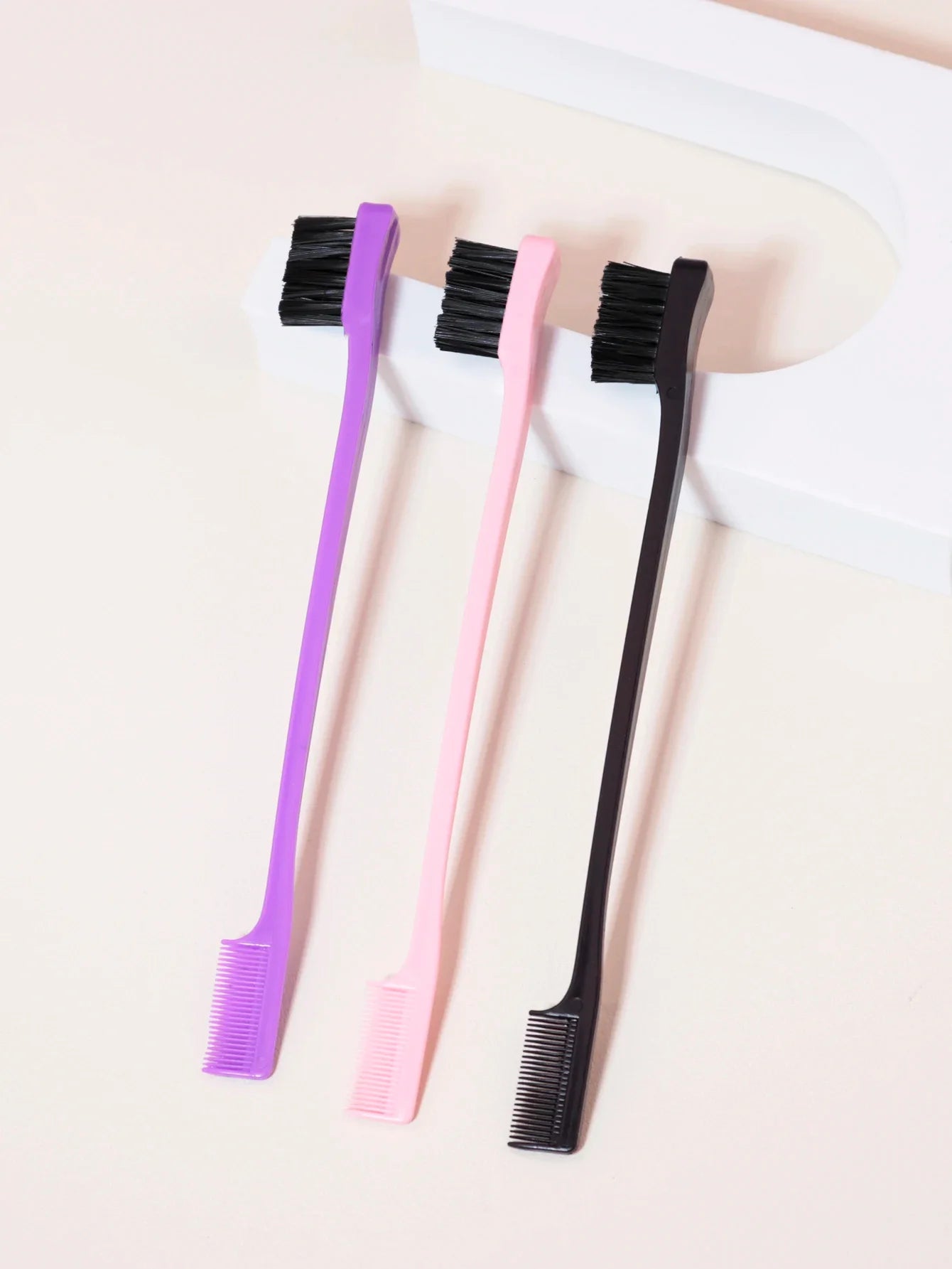 3PCS Hair Styling Tool Set – Double-Sided Edge Control Brush, Eyebrow Comb, Back Brush for Real Hair Wigs