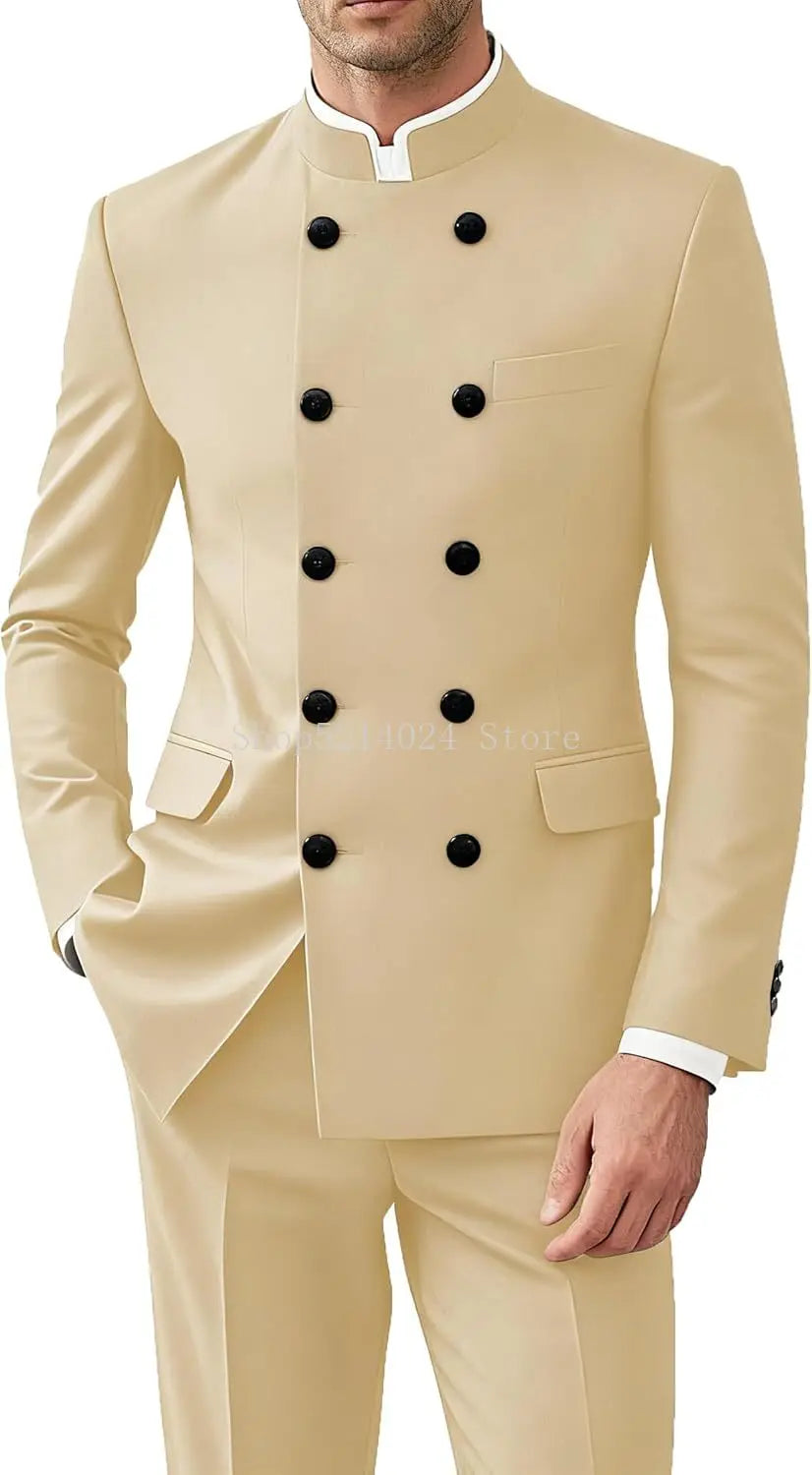 Men's 2-Piece Suit Set - Gold Button Jacket and Pants for Weddings & Formal Events