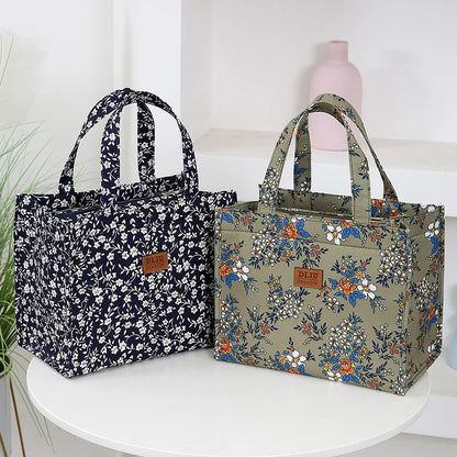 New Nylon Printing Handbag – Thickened Large Capacity Work and Portable Zipper Lunch Box Storage Bento Bag